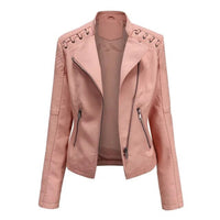 Elisabeth | Damen Bikerjacke Kunstleder Reißverschluss Schulterdetail – Rosa
