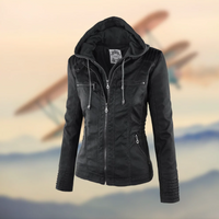 Damen Bikerjacke mit Kapuze | Warme – Schwarz