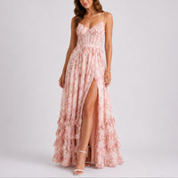 Luisa | Damen Blumen Korsett Maxi Kleid Hochzeitsgast Herbst Abendkleid – Rosa