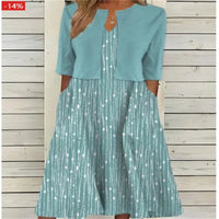 Emilia | Damen Blumen Midi Kleid mit Rundhals Halbarm und Seitentaschen – Grünblau