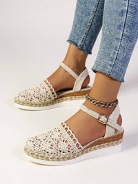 Annika | Damen Boho Häkelwerk Espadrille Comfortable Sandals Knöchelriemen – Beige