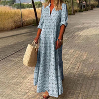 Greta | Damen Boho Maxi Cocktailkleid V-Ausschnitt Florales Sommerkleid – Blau