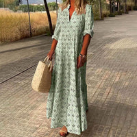 Greta | Damen Boho Maxi Cocktailkleid V-Ausschnitt Florales Sommerkleid – Grün