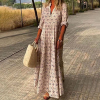 Greta | Damen Boho Maxi Cocktailkleid V-Ausschnitt Florales Sommerkleid – Rosa