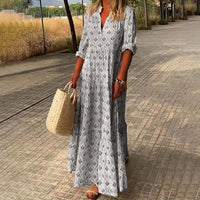 Greta | Damen Boho Maxi Cocktailkleid V-Ausschnitt Florales Sommerkleid – Grau