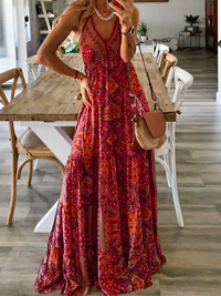 Damen Boho Sommerkleid Kleid | Maxi – Rot