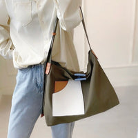 Emilia | Damen Canvas Tote Bag Schultertasche Farbblock PU-Leder – Grün