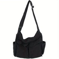 Marie | Damen Canvas Tote Bag Vintage Umhängetasche mit Außentaschen – Schwarz