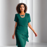 Emilia | Damen Cocktailkleid geschichtetes Chiffon Kurzarm Abendkleid – Grün