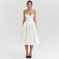 Marlene | Damen Cocktailkleid trägerlos Korsett-Oberteil ausgestellter Satinrock – Weiß
