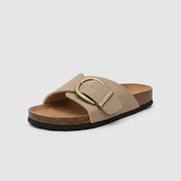 Katharina | Damen Comfortable Sandals Breiter Riemen Schnalle Slip-On Flachsandalen – Klassisches Beige