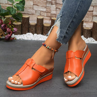 Clara | Damen Comfortable Sandals Keilabsatz Klettverschluss Offene Zehen – Orange