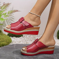 Clara | Damen Comfortable Sandals Keilabsatz Klettverschluss Offene Zehen – Rot
