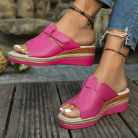 Clara | Damen Comfortable Sandals Keilabsatz Klettverschluss Offene Zehen – Magenta