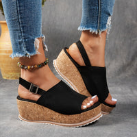 Emilia | Damen Comfortable Sandals Keilabsatz Leopardenmuster Verstellbare Schnalle – Schwarz
