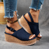 Emilia | Damen Comfortable Sandals Keilabsatz Leopardenmuster Verstellbare Schnalle – Marine