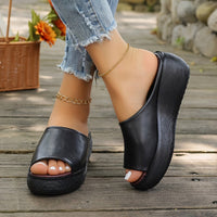Charlotte | Damen Comfortable Sandals Keilabsatz Peeptoe Leichte Slip-on Pantoletten – Schwarz
