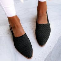Charlotte | Damen Comfortable Sandals Leder Geflochten Spitzer Slingback Flach – Schwarz