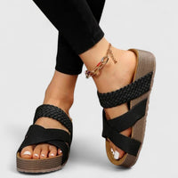 Hannah | Damen Comfortable Sandals Orthopädische Plateau-Kreuzriemen Sommersandalen – Schwarz