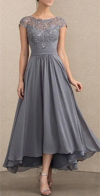 Elisabeth | Damen Elegant Spitzen Chiffon Abendkleid Formal Maxi Kleid – Grau