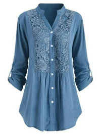 Damen elegante Sommerbluse | Langarm – Blau