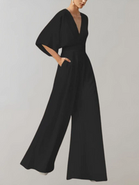 Damen eleganter Jumpsuit mit weitem Bein | Hochzeitsgäste – Schwarz