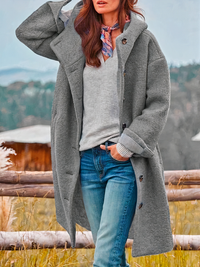 Damen eleganter Mantel mit Kapuze | Warme – Grau