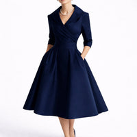 Leonie | Damen Elegantes A-Linien Midi-Kleid für Hochzeitsgäste im Herbst – Marine