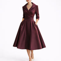 Leonie | Damen Elegantes A-Linien Midi-Kleid für Hochzeitsgäste im Herbst – Rot