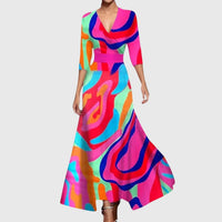 Elisabeth | Damen Elegantes Blumen-Maxi-Wickelkleid mit 3/4-Ärmeln V-Ausschnitt – Mehrfarbig
