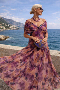 Clara | Damen Elegantes Cocktailkleid Maxi V-Ausschnitt Chiffon Festkleid – Verzauberter Garten