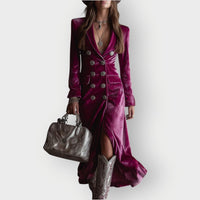 Leonie | Damen Elegantes Samt Maxi Abendkleid Zweireiher Formal Dresses – Flieder