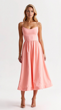 Damen elegantes Vintage-Sommerkleid | Midi – Rosa