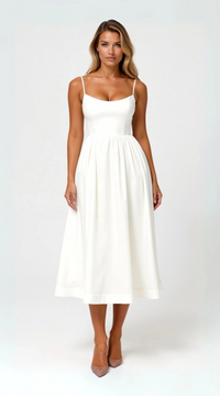 Damen elegantes Vintage-Sommerkleid | Midi – Weiß