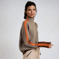 Amelie | Damen Fischgrat-Turtleneck Sweater Rollkragen Oversized Pullover – Orange