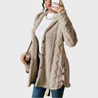 Annika | Damen Flauschiger Kapuzen-Cardigan Oversized Geknöpft – Khaki