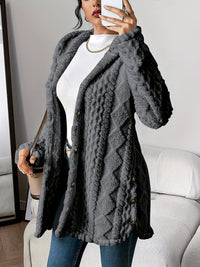 Annika | Damen Flauschiger Kapuzen-Cardigan Oversized Geknöpft – Grau