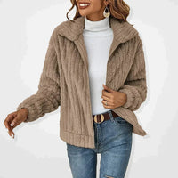 Frieda | Damen Flauschiger Oversized Reißverschluss Cardigan – Khaki