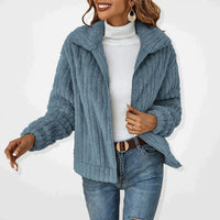 Frieda | Damen Flauschiger Oversized Reißverschluss Cardigan – Blau