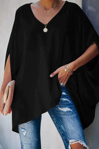 Clara | Damen Fledermausärmel Oversize Tunika mit V-Ausschnitt – Schwarz