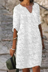 Clara | Damen Florales V-Ausschnitt Midi-Sommerkleid – Weiß