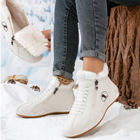 Frieda | Damen Gefütterte Ankle Boots Kunstleder Reißverschluss Winterstiefeletten – Weiß