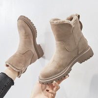 Greta | Damen Gefütterte Wildleder Slip-On Ankle Boots Plateausohle – Beige