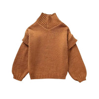 Damen Grobstrick Rollkragenpullover mit Langen Ärmeln und Rippbündchen – Braun