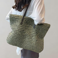 Johanna | Damen großer geflochtener Bohemian Stroh Tote Bag Schultertasche – Grün