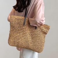 Johanna | Damen großer geflochtener Bohemian Stroh Tote Bag Schultertasche – Khaki