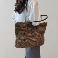 Johanna | Damen großer geflochtener Bohemian Stroh Tote Bag Schultertasche – Kaffee