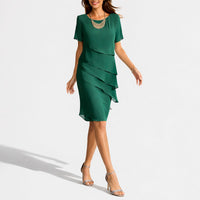 Frieda | Damen Herbst Hochzeitsgast Kleid Layered Midi Kurzarm – Grün