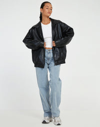 Damen Jacke mit Reißverschluss und elastischen Bündchen – Schwarz