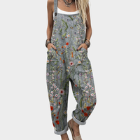 Damen Jumpsuit mit Wildblumen-Druck und Seitentaschen – Grau mit Blumendruck